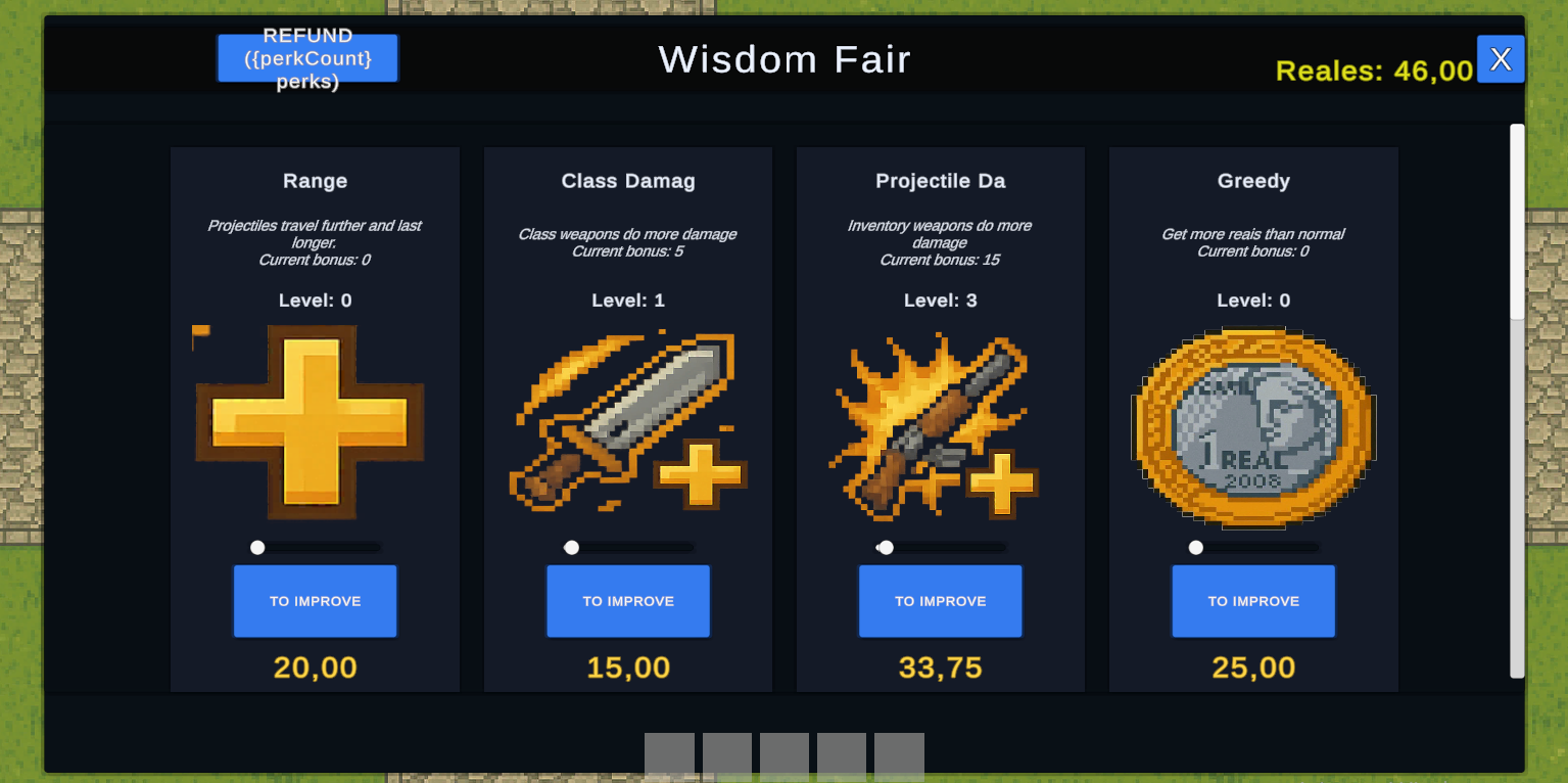 Loja de Perks, compre novas Perks para melhorar todos seus personagens